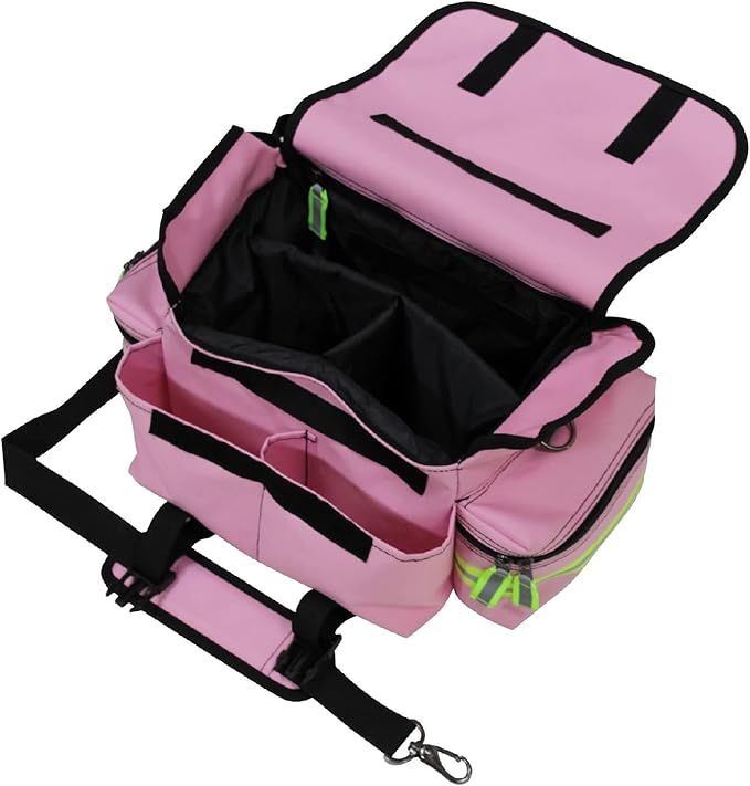 Kemp USA EMT First Responder Trauma Bag Survival Medical Gear Organizer with Reflective High Visibility Trim First Aid Kit Emergency Response Bag Pink