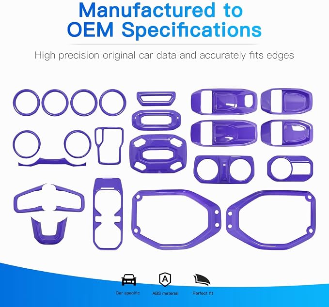 Barong for Jeep Wrangler JL JLU Gladiator JT 2018-2023 Accessories Interior Decoration Steering Wheel Gear Cup Holder Door Panel AC Air Vent Reading Light Cover 23PCS Full Set (Purple)