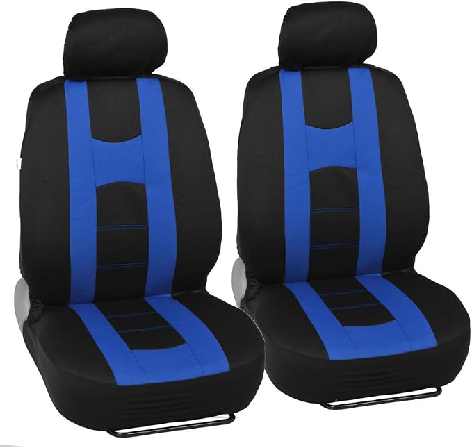 carXS Forza Series Blue Seat Covers Full Set Combo with Car Floor Mats – Front and Rear Bench Cover & Protector Set, Interior Covers for Auto Truck Van SUV