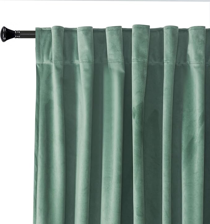 Roslynwood Luxury Soft Sage Green Velvet Curtains 96 inches Long Back Tab Thermal Insulated Blackout Window Drapes for Living Room/Bedroom/Dining Room, W52 x L96, 2 Pcs