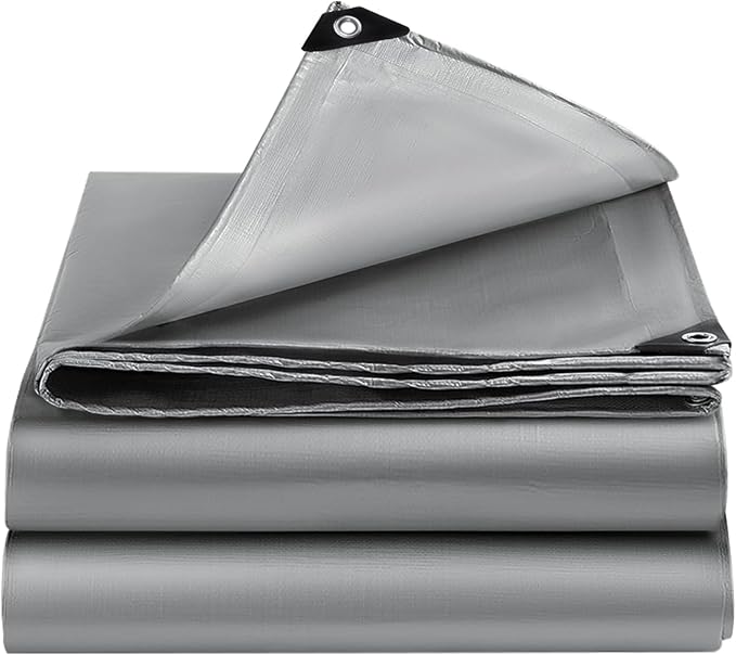 Sliver Tarps Heavy Duty Waterproof, 12 Mil Large Tarps with Grommets and Reinforced Edges, UV Tear Fade Resistant, Heavy Duty Tarps for Outdoors Patio Camping, 7 * 7FT