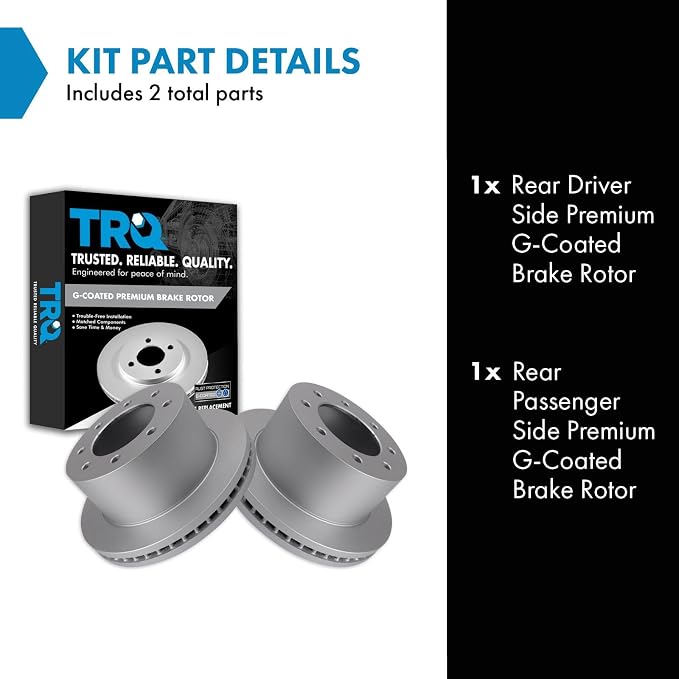 TRQ Rear Brake Rotors Set Vented Premium G-Coated Compatible with 2011-2019 Chevrolet Silverado 3500 HD GMC Sierra 3500 HD