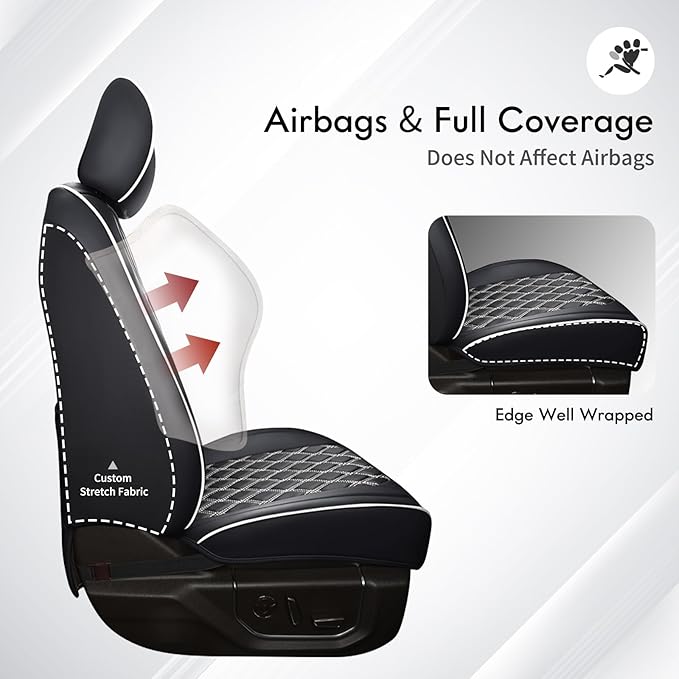 Huidasource Wrangler JK Seat Covers 4 Door, Waterproof Leather Seat Covers Full Set, Seat Cushion Protector Fit for Jeep Wrangler JK 4-Door Sahara Sport Rubicon 2007-2017(Full Set/Black&White)