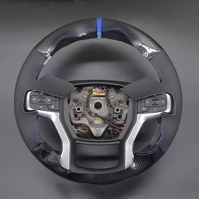 MEWANT Steering Wheel Cover for Chevy Silverado 1500 2019-2024/2500 3500 2020-2024/Blazer 2019-2024/Suburban Tahoe 2021-2024 Carbon Fiber Hand-Stitched Steering Wheel Wrap