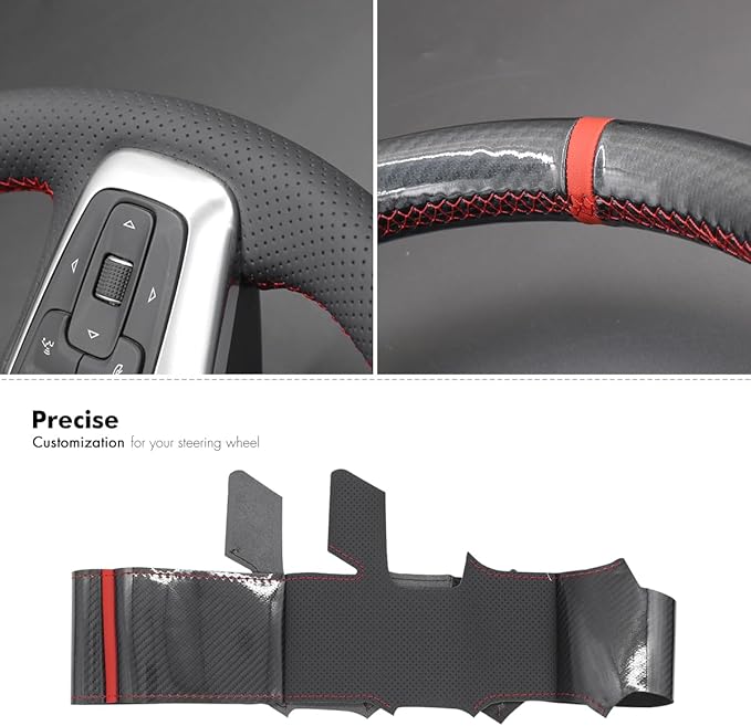 MEWANT Steering Wheel Cover for Chevy Silverado 1500 2019-2024/2500 3500 2020-2024/Blazer 2019-2024/Suburban Tahoe 2021-2024 Carbon Fiber Hand-Stitched Steering Wheel Wrap