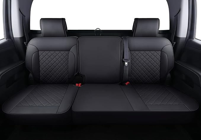 LUCKYMAN CLUB Chevy Silverado/Sierra P01-S1 Rear Seat Covers, Fit 2007-2013&2019-2024 1500/2008-2014&2020-2024 2500 HD/3500 HD Crew Cab with Breathable Faux Leather (Rear only, Black)