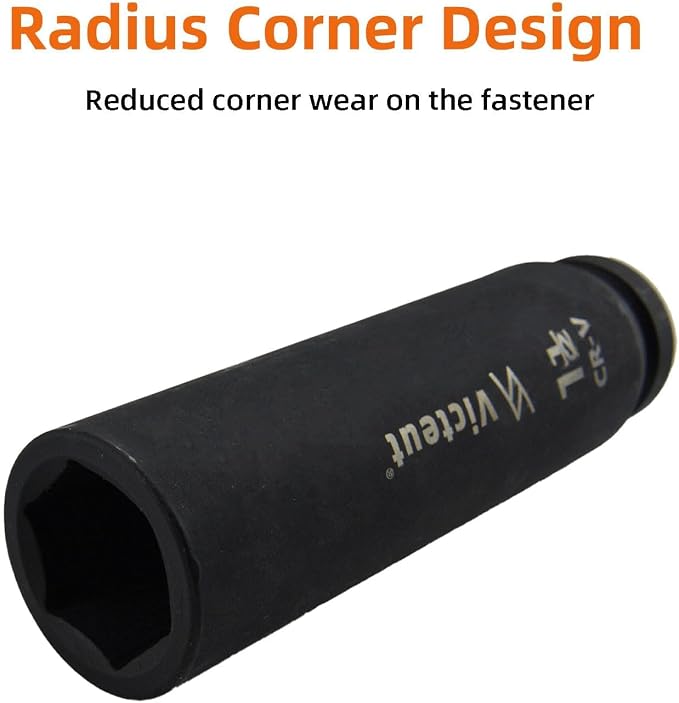 1" Drive 1-1/2" Extra Deep Impact Socket, 8-Inch (200mm) Long, 6-Point Truck & Trailer & Tractor Wheel Nut Socket, Heat Treated Cr-V Alloy Steel, One-Piece Forged, No Torque Loss