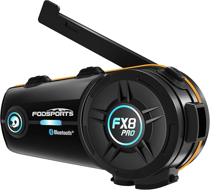 Fodsports FX8 PRO Motorcycle Bluetooth Intercom, 10-Rider Group Helmet Communication System, Music Sharing, Universal Wireless Interphone（APP/Waterproof/Stereo Music/GPS/2 Mics） (Single Pack)