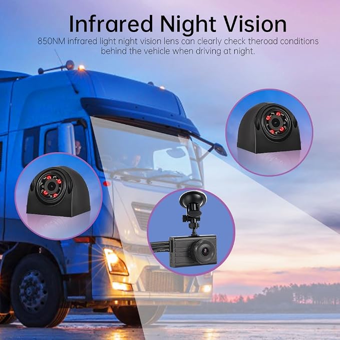 VSYSTO 3CH WiFi Truck Dash Cam, 3" LCD Screen HD 1080P Front & 720P Sides Backup Camera, Waterproof Infrared Night Vision Lens DVR for Semi Trailer Van Tractor Car Vehicle RV, G-Sensor Loop Recording