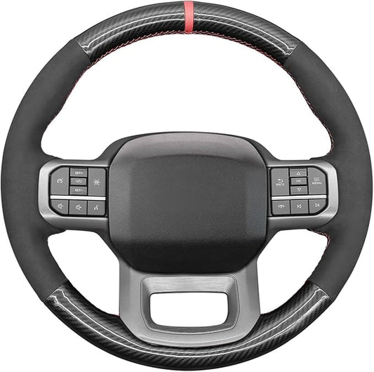 Leather Carbon Fiber Suede Steering Wheel Cover for Ford F-150 2021-2026 /Ford F-250 F-350 F-450 F-55- F600 2023 2024 2025 2026/Ford Expedition 2022-2024 Accessories Custom OEM Parts