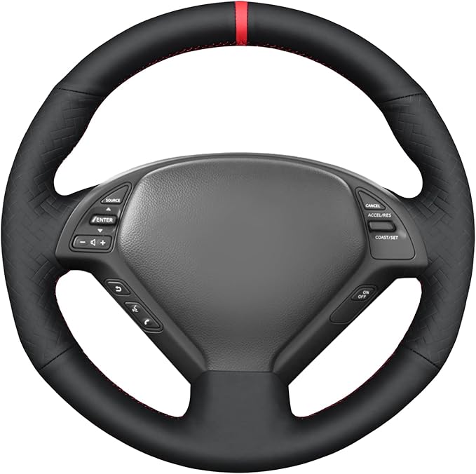 MEWANT Hand Stitch Black Smooth Embossed Faux Leather Steering Wheel Cover for Infiniti G25 G35 G37 EX35 EX37 Q60 QX50