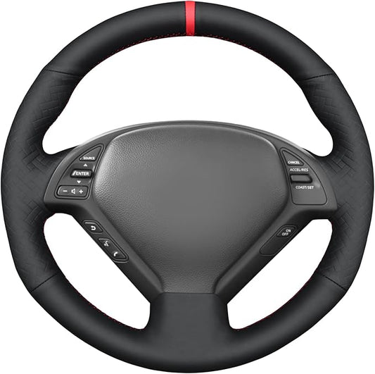 MEWANT Hand Stitch Black Smooth Embossed Faux Leather Steering Wheel Cover for Infiniti G25 G35 G37 EX35 EX37 Q60 QX50