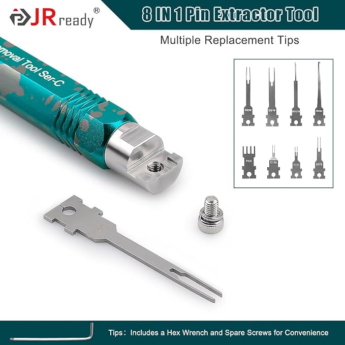 JRready ST5255 Pin Extractor Tool,Terminal Removal Tool Includes 8 Pcs Replacement Tips,Suitable for AMP/Delphi/Molex/Bosch Connector Etc.,Automotive/Computer Repair Terminal Release Tool Kit