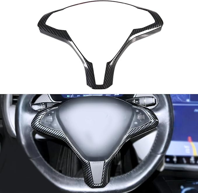 Car Steering Wheel Protection Cover Interior Accessories Decoration Kit Trim for Model X Model S 2014-2024（Imitation Carbon Fiber Pattern）