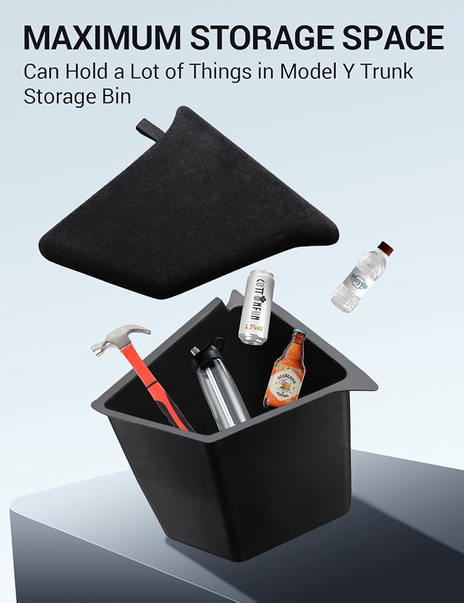 BASENOR 2020 2021 Tesla Model Y Trunk Organizer, (Proprietary Design) Waterproof Rear Trunk Storage Bins Side Box with Carpeted Lip Interior Accessories Set of 2 for 5-Seater