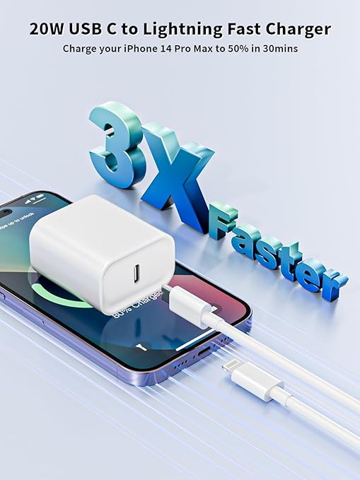 iPhone Fast Charger, 10FT 20W[Apple MFi Certified] USB Type C Fast Charging Block Power Delivery iPhone Lightning Charger with 10ft Lightning Cable for iPhone 14 13 Pro Max 12 11 Xs Max 8 Plus,AirPods