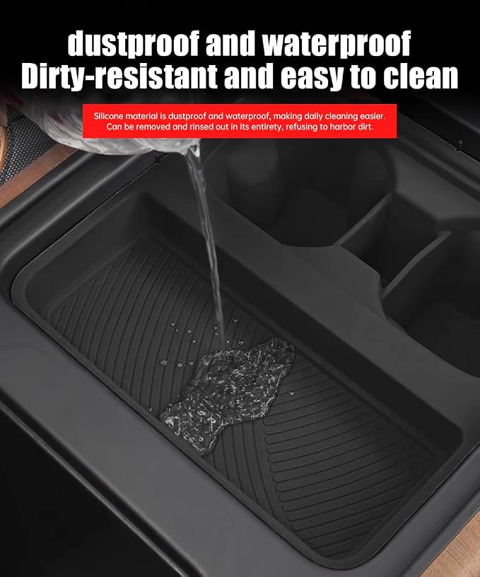 Center Console Storage Box for 2022-2024 Land Rover Defender 90 110 130 Wireless Charging Mat Cup Holder Interior Storage Silicone Mat Tuning Supplies Accessories (2022-2024 Defender (Black))