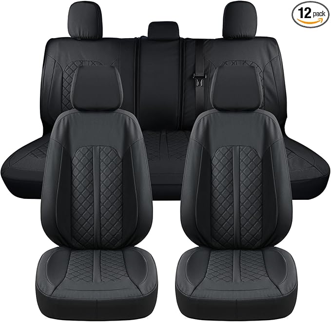 Truckiipa F150 Seat Covers Full Set Leather Waterproof Car Seat Cover Seat Protector Custom Fit for 2015-2026 Ford F150 SuperCrew, 2017-2026 F250 F350 F450 Super Duty Crew Cab, Full Set, Black