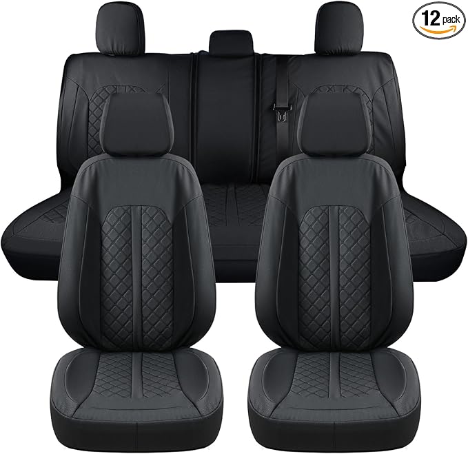 Truckiipa Wrangler JK Seat Covers Full Set Leather Waterproof Car Seat Cover Protector Custom Fit for 2007-2017 Jeep Wrangler JK 4-Door Sahara Rubicon Freedom Unlimited, Full Set, Black
