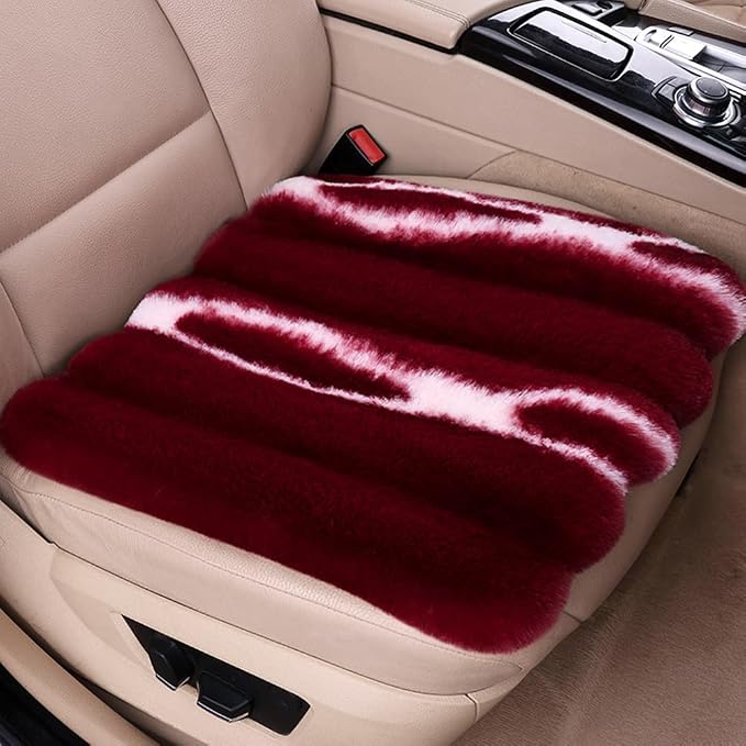Faux Sheeskin Car Seat Cover, 1 Piece Front Fluffy Cute Red Fur Car Seat Cover for Fuzzy Soft Auto Universal Plush Vehicle Seat Protector Pad Accessories Home and Office Chair