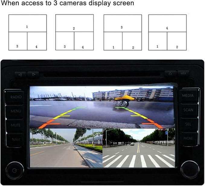 Car Backup Camera Video Splitter 4 Channel Car Parking Camera Video Screen Splitter Switch DC12V 24V for RV Truck Bus Trailer