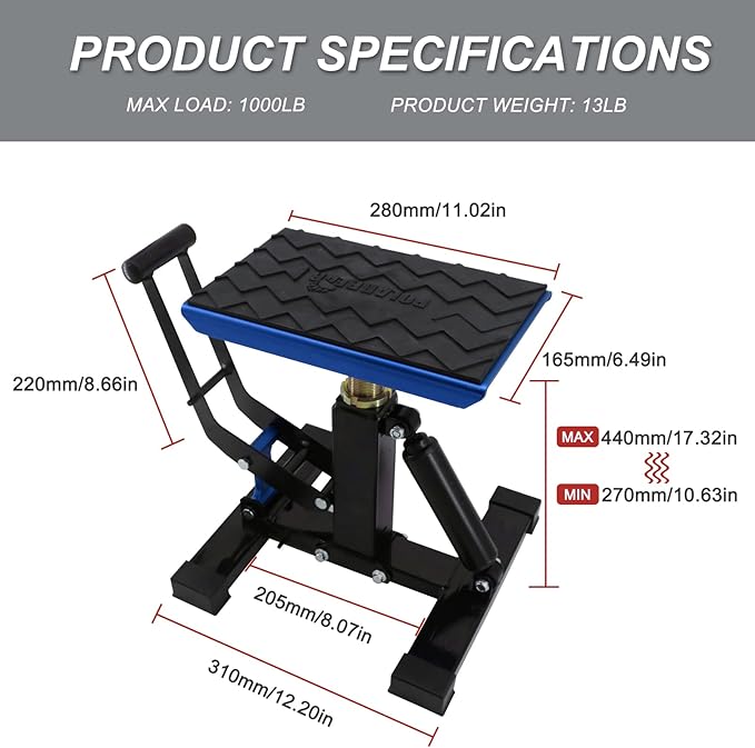 POLARBEAR Dirt Bike Stand Motorcycle Hoist Lift Stand Center Jack Adjustable Heavy Duty 1200Lbs Capacity Repair Lifting Jack Stand Table Rack(Blue)