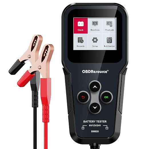 OBDResource Professional Car Battery Tester 6V 12V 24V - 3-in-1 Automotive Analyzer with 100-2000 CCA, Load/Cranking/Charging/Alternator Test