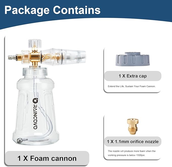 Raincovo Foam Cannon for Pressure Washer, Snow Clear Foam Cannon for Car Wash, Stainless Steel Filter, Pressure Washer Extension Wand, Anti-Slip Grip Power Washer Lance