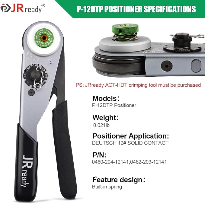 JRready P-12DTP Positioner for ACT-HDT Crimp Tool Crimp contacts suitable for #12 Deutsch DTP&Amphenol ATM Series Solid Contacts