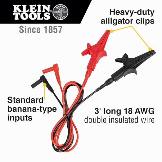 Klein Tools MM450 Multimeter, Slim Digital Meter, Auto-Ranging TRMS, 600V AC/DC Voltage, Current, Resistance, Temp, Frequency, Continuity, Orange & 69381 Alligator Clip Test Leads