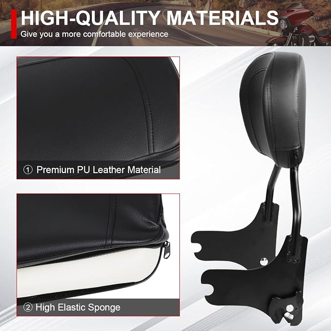 AUFER Detachable Upright Passenger Backrest Sissy Bar With Back Rest Pad Compatible With For Touring Road King Street Glide Electra Glide Road Glide FLHR FLHX FLHT FLTR 1997-2008（Black）