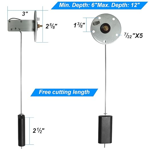 Marine Fuel Sending Unit,Boat Fuel Tank Sending Unit for Marine 6-12 Inch Depth RV Car Truck Tanks 33-240ohms Gas Water Level Gauge Sender