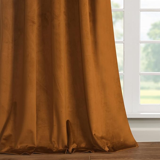 Roslynwood Luxury Soft Brown Velvet Curtains 96 inches Long Back Tab Thermal Insulated Blackout Window Drapes for Living Room/Bedroom/Dining Room, W52 x L96, 2 Panels