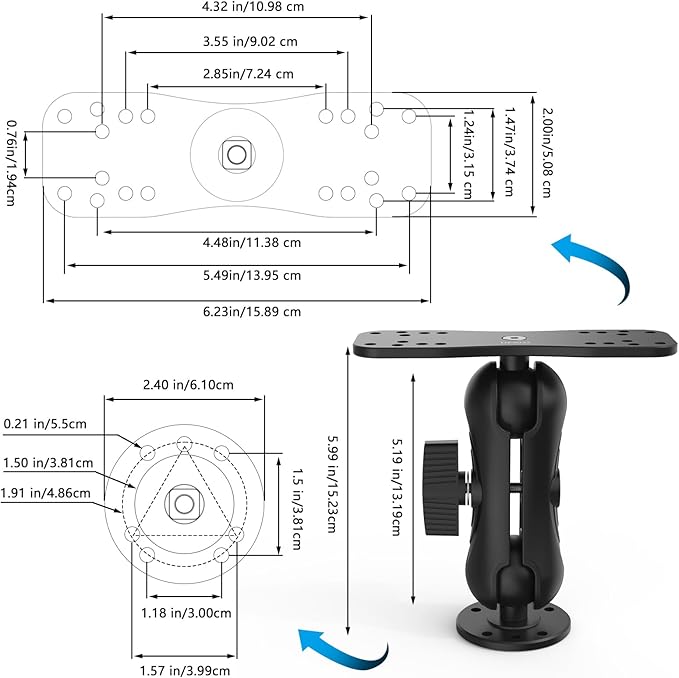 Aobelieve Aluminum Fish Finder Mount for Lowrance, Garmin and Humminbird, C-Size 1.5 Inch Ball, 5.19 Inch Arm, Heavy Duty Adjustable Marine Electronics Mount for Boat & Kayak, Black