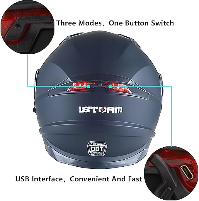1Storm New Motorcycle Bike Modular Full Face Helmet Dual Visor with Rechargeable LED Tail Light: Modular901 Carbon Fiber Black