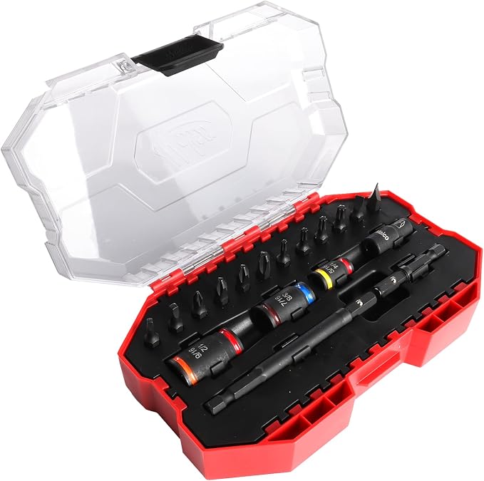 Malco KITCRB C-RHEX Socket Install Kit with Premium Case -Cleanable Reversible Hex Sizes (1/4"-9/16"), 2 Magnetic Shafts, 12 Impact-Rated Bits