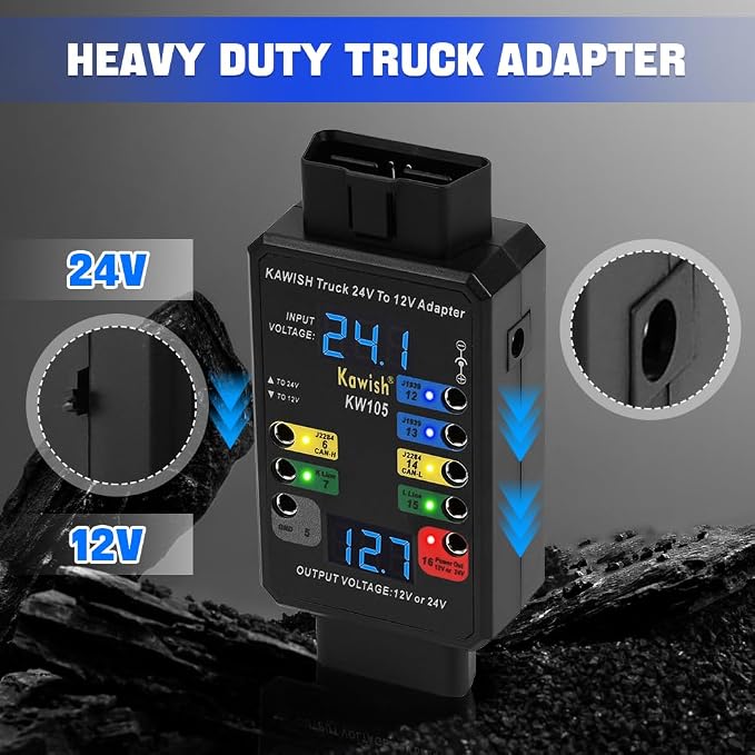 OBD2 Breakout Box, Auto OBDII Protocol Detector 16-Pin CAN Bus Test Breakout Box, 24V to 12V Heavy Duty Truck Adapter for Car ECU Tool Maintenance/Diagnosis/Programming/Coding (Breakout Box+Wire)