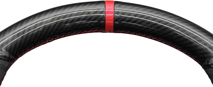 MEWANT Hand Stitch Black Shiny PU Carbon Fiber Embossed Artificial Leather Steering Wheel Cover for Ford Mustang 2024