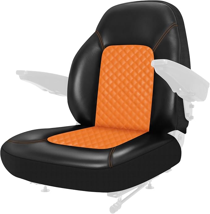 Industrial Vehicle Seat Cover for Skid Steer, Heavy Duty Leather Seat Cover, Compatible with John Deere, Caterpillar, Kubota, Bobcat, New Holland, Orange