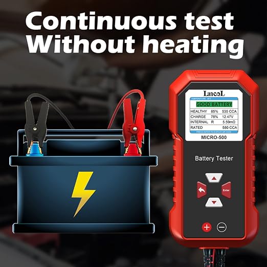 Lancol Micro 500 Car Battery Tester, 12V Lithium Battery Test 40-3000 CCA Cranking System Test Digital Lead Acid Battery Analyzer Automotive Alternator Tester LED Display