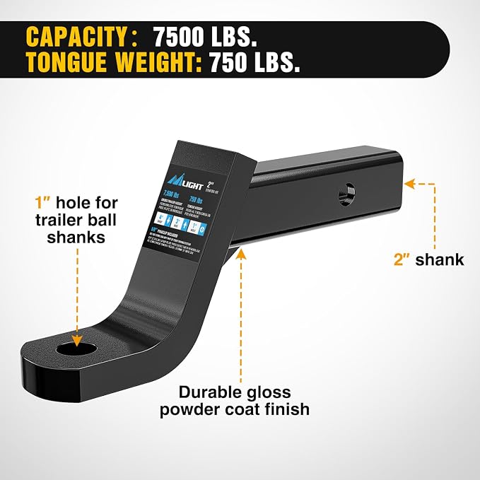 Nilight Trailer Hitch Ball Mount 4" Drop, 3" Rise, 1" Ball Hole fits 2" Receiver with 5/8" Hitch Pin, 7500 lbs GTW Heavy Duty Ball Hitch