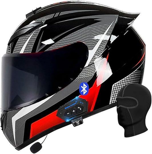 Motorcycle Bluetooth Full Face Helmet, Integrated Bluetooth Helmet, DOT/ECE Approved Full Face Flip Up Helmet, Multiple Vents Motorbike Helmet with Microphone for Adults 55-64CM