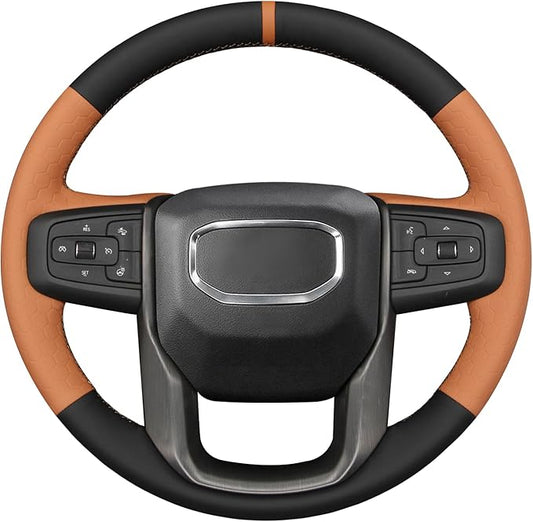 MEWANT DIY Stitching Car Steering Wheel Protector Wrap Cover for GMC Sierra 1500 2019-2023 / Sierra 1500 Limited 2022 / Sierra 2500 2020-2024 / Sierra 3500 2020-2024 / Yukon (XL) 2021-2023 Accessories