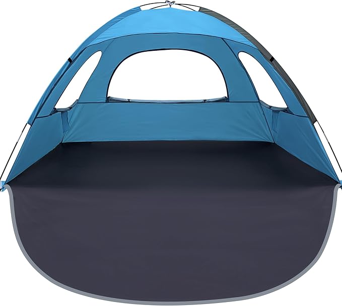 WhiteFang Beach Tent Anti-UV Portable Sun Shade Shelter for 3/4/6/8 Person, Extendable Floor with 3 Ventilating Mesh Windows Plus Carrying Bag, Stakes and Guy Lines