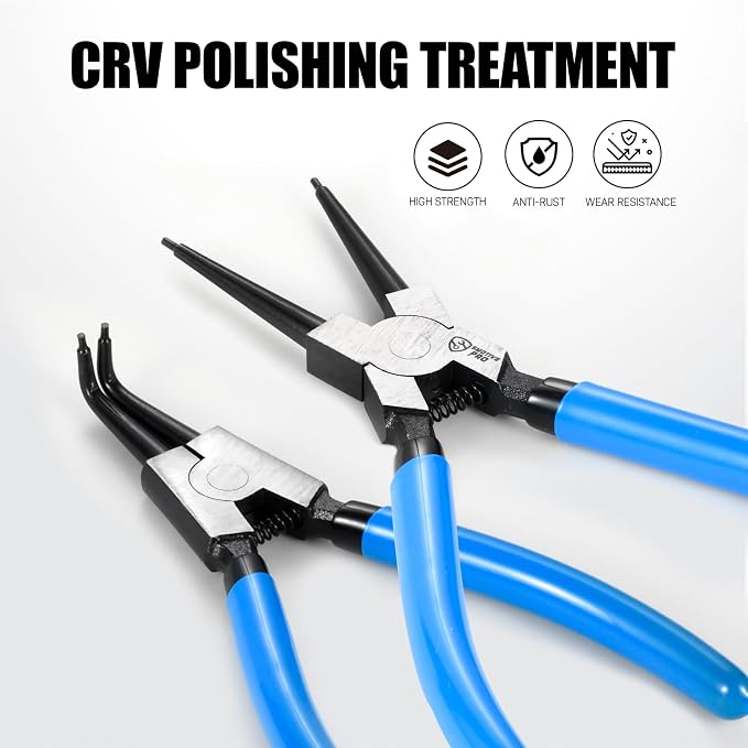 SMOTIVEPRO Precision 6PCS 7" Snap Ring Pliers Set - Complete 0°/45°/90° Angled Jaw Options, Professional Grade Internal/External Retaining Ring Tools