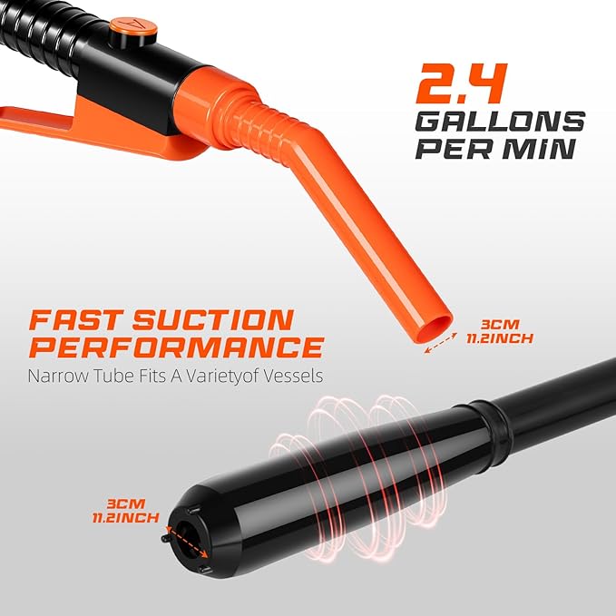 Electric Fuel Transfer Pump, 3.2GPM Portable Fluid Transfer Siphon Pump with Oil Pipeline, Battery Gas Pumps with 47 Inches Hose &Gloves for Car/RV(Orange)