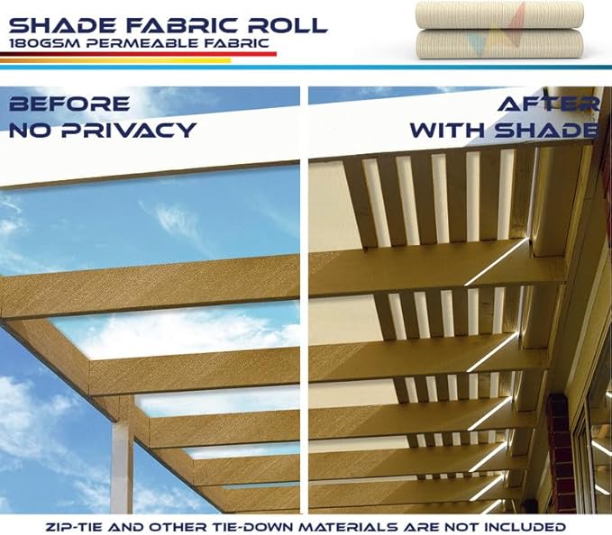 Windscreen4less 8'x15' Sun Shade Fabric Roll Shade Cloth Cover Wind Screen UV Block for Outdoor Pergola Patio Backyard Garden Greenhouse, Beige