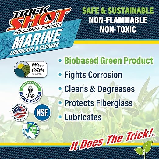 Trick Shot Marine Grade Lubricant & Penetrating Oil - Biodegradable Food Grade Rust Prevention Spray, Anti-Seize, Cleaner & Lubricant for Boat Galleys, Fiberglass, Fishing Gear Lubrication - 5-Gallon