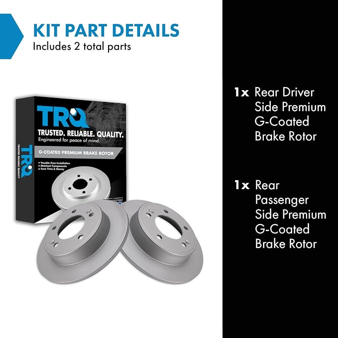 TRQ Rear Brake Rotor Set G Coated Solid Compatible with 2011-2023 Hyundai Elantra 2012-2023 Veloster 2018-2023 Kona 2020-2024 Venue 2014-2024 Kia Forte Forte5 Forte Koup Seltos Soul