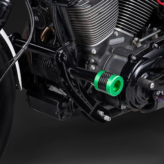 Advanblack ProTek Machined 1.25" Crash Bar Sliders Decorative Wheel Rotatable End For Front Engine Guard Harley Saddlebag Guards (Green CNC w/Carbon Inlay)